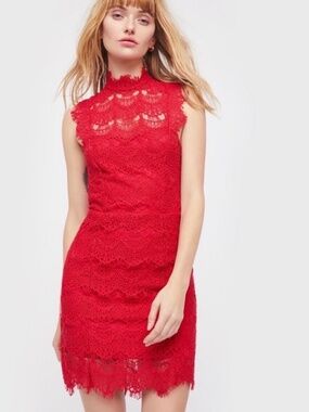 NWT ✵☽Free People☾✵ Crochet Red Lace < Daydream > Open Back Mini Dress | Medium